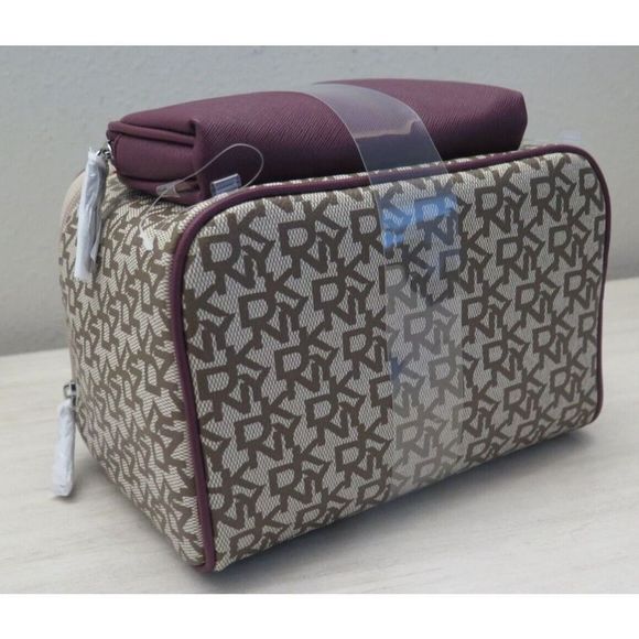 DKNY R84R4836 Women's O/S Beige/Red All Over "DKNY" Print 2 Piece Cosmetic Set - Picture 5 of 6